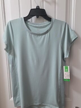 GAIAM Blue Haze Yoga Slim Fit Rib Mix Performance Tee Size M
